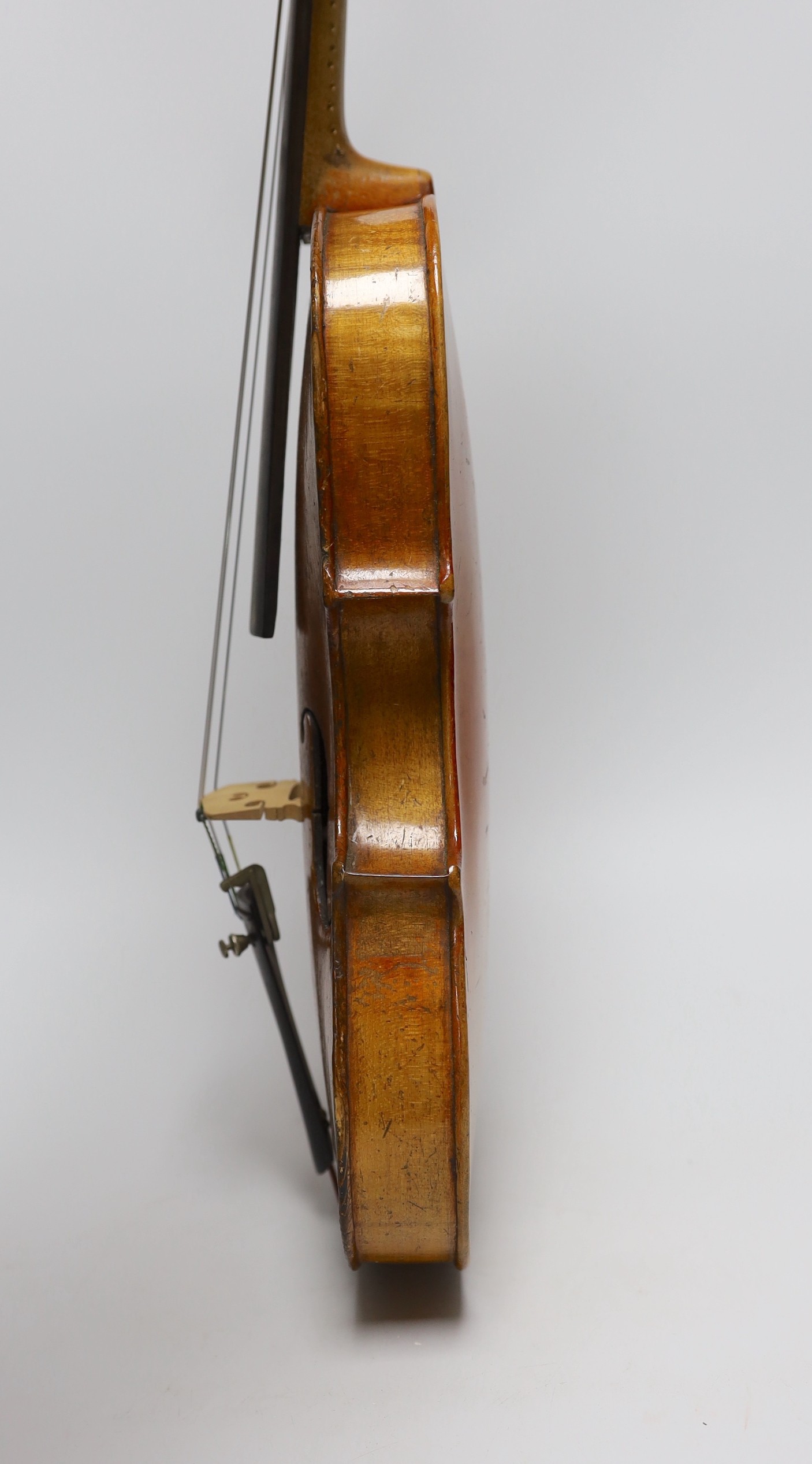 A 19th century German violin, back measures 33cm, cased